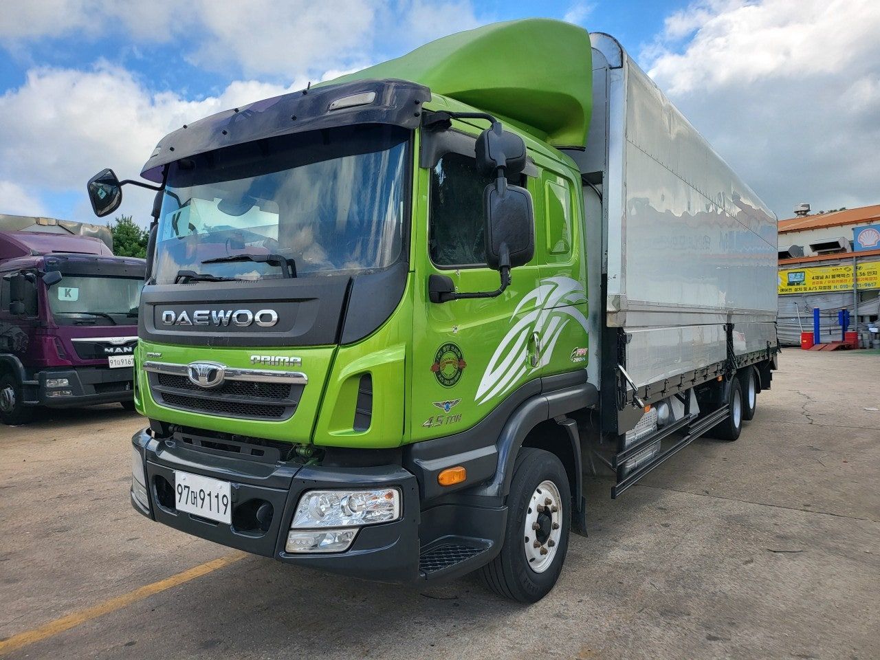 15년 대우 4.5톤 프리마 280 수동 후축 메인 냉장윙바디 8m50 중고트럭 냉장윙ㆍ냉동윙바디